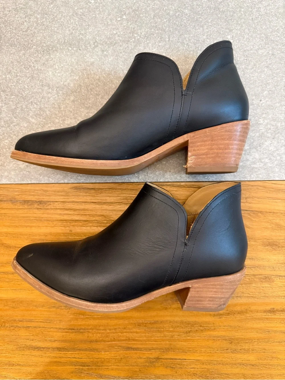 Nisolo Mia Everyday Ankle Bootie Black Leather Stacked Heel Size 10